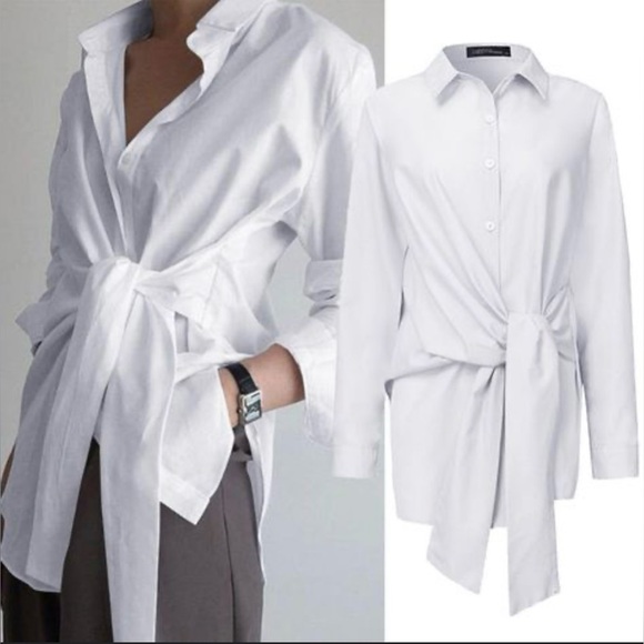 NWT Commense Button-Down Tied Long Shirt – White, Size Large - Picture 3 of 15